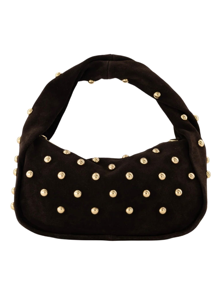 Bruine handtas met gouden studs en gedraaid handvat
