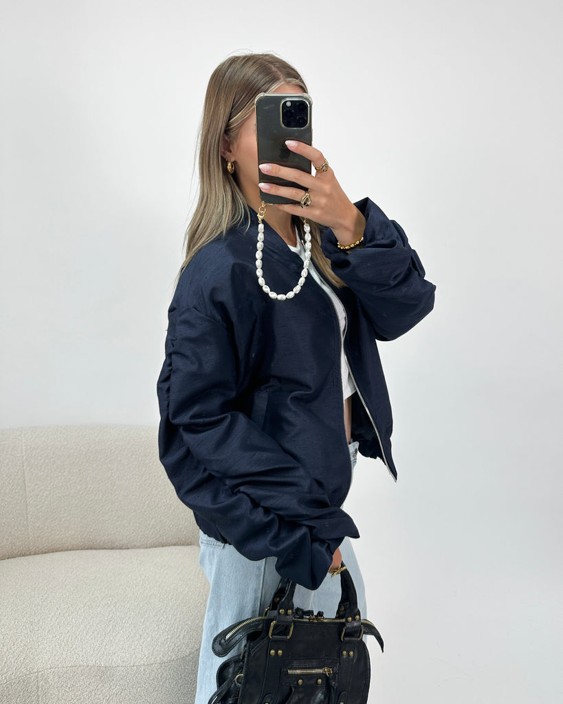 Donker blauw/navy bomber jacket met geplooide mouwen