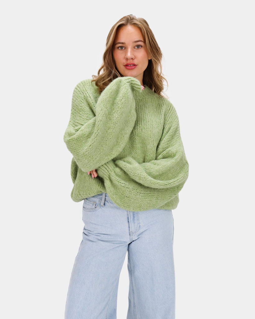 Groene gebreide wollen trui 
