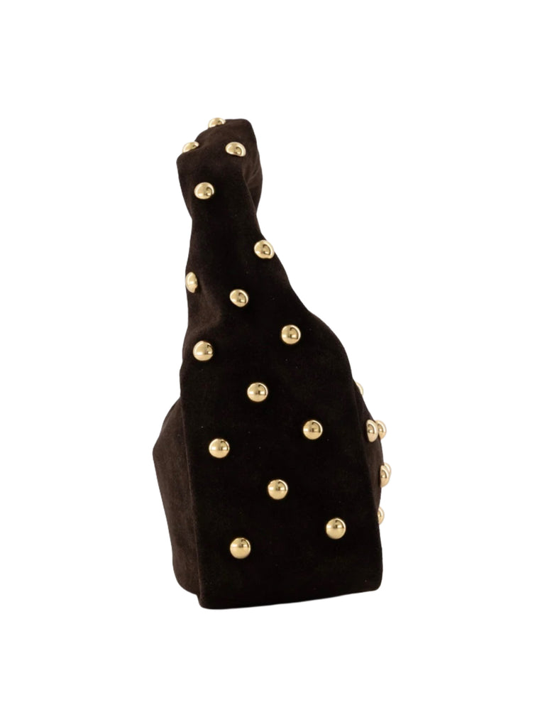 Bruine handtas met gouden studs en gedraaid handvat