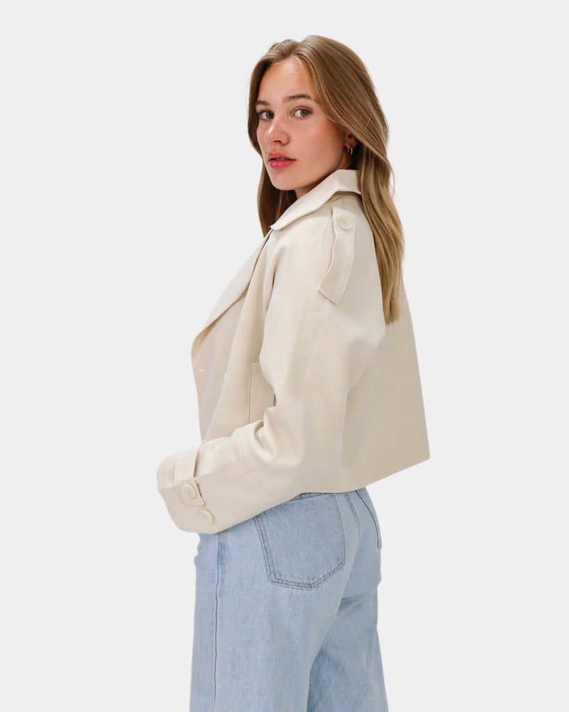 Beige korte trench coat jas