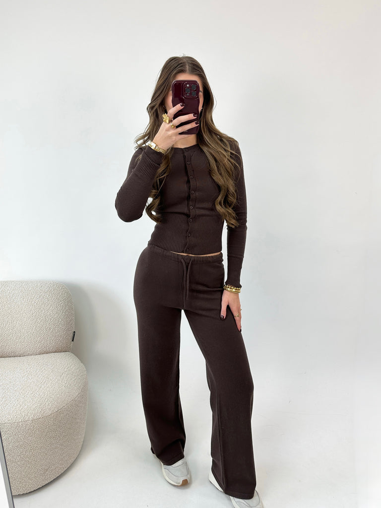 Bruin zachte jogger broek, two piece coord lounge set met vest en broek