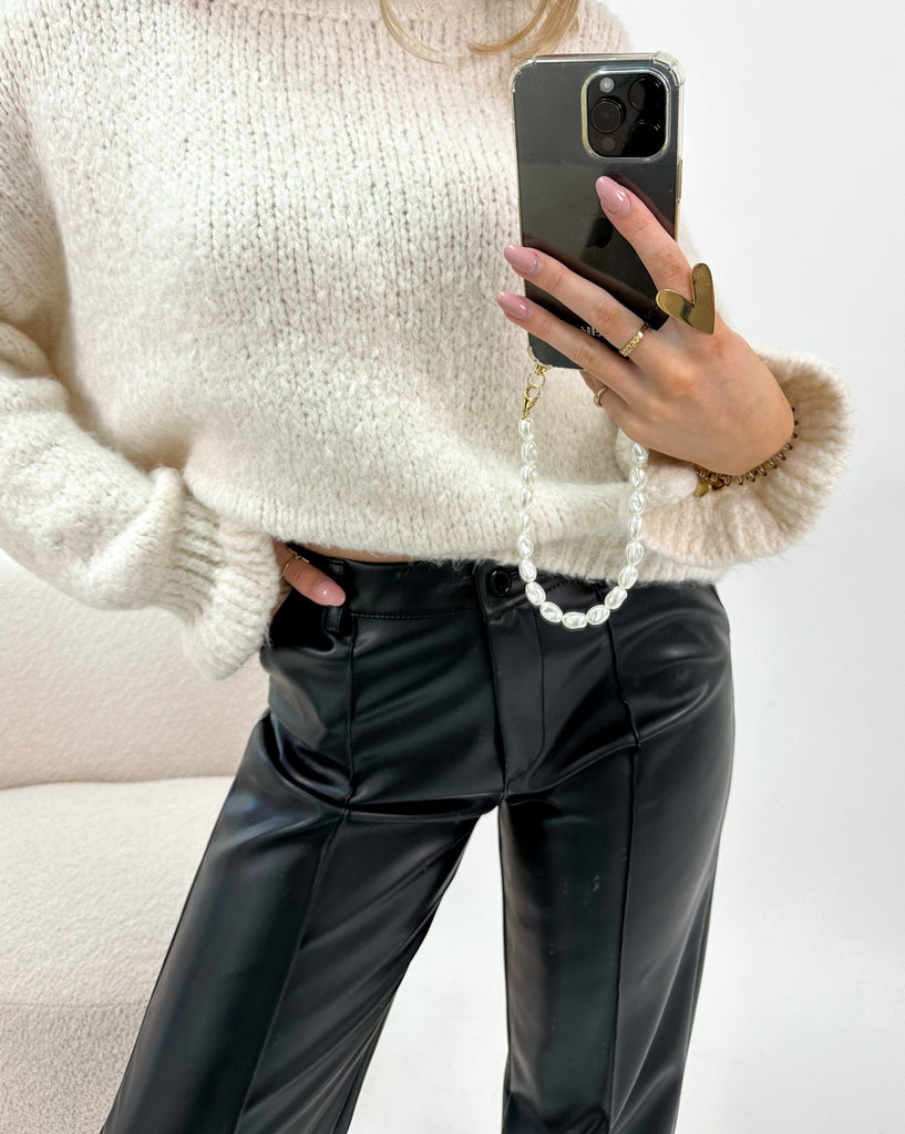 Zwarte leren straight/wide leg broek