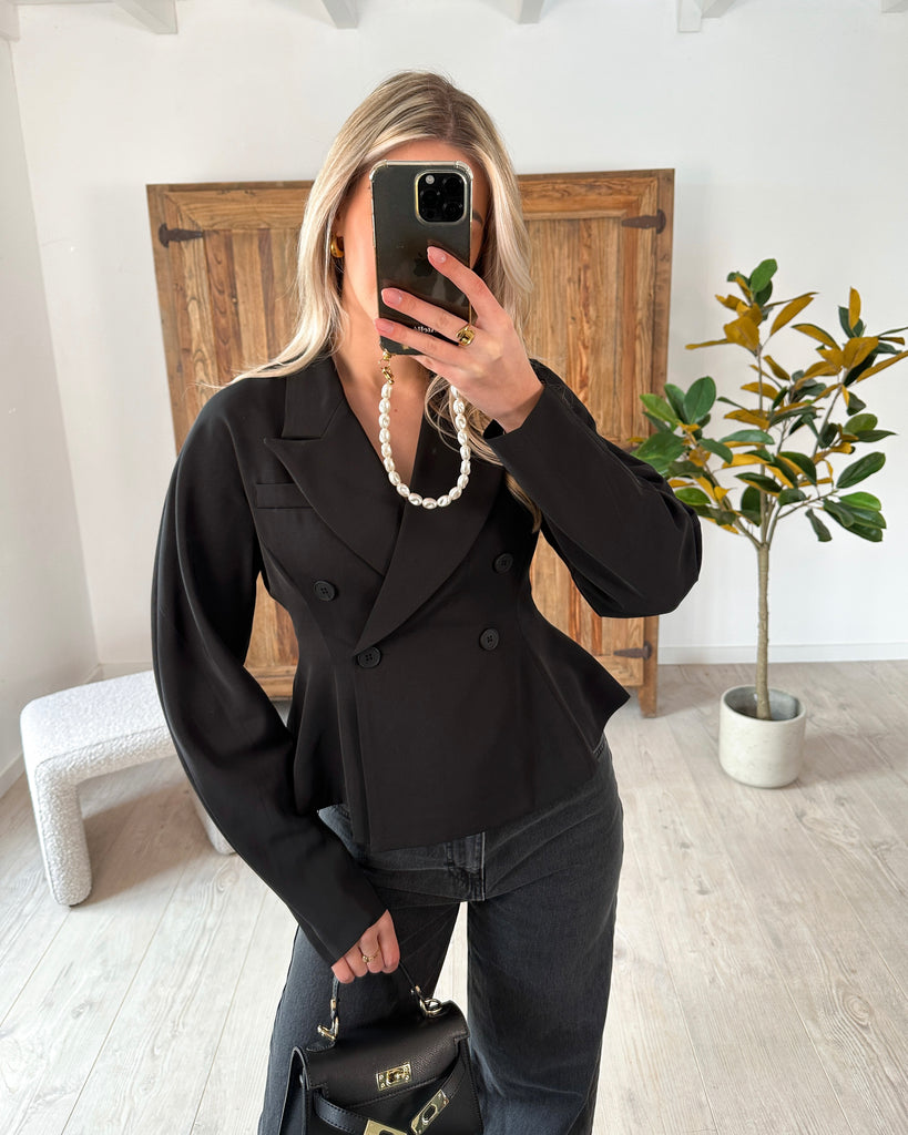 Zwarte getailleerde peplum blazer met knopen