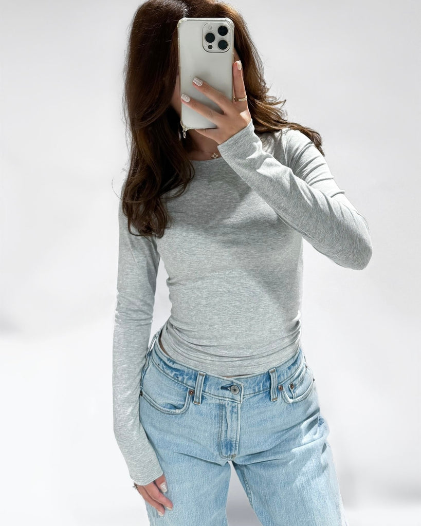 Grijze basic top met lange mouwen