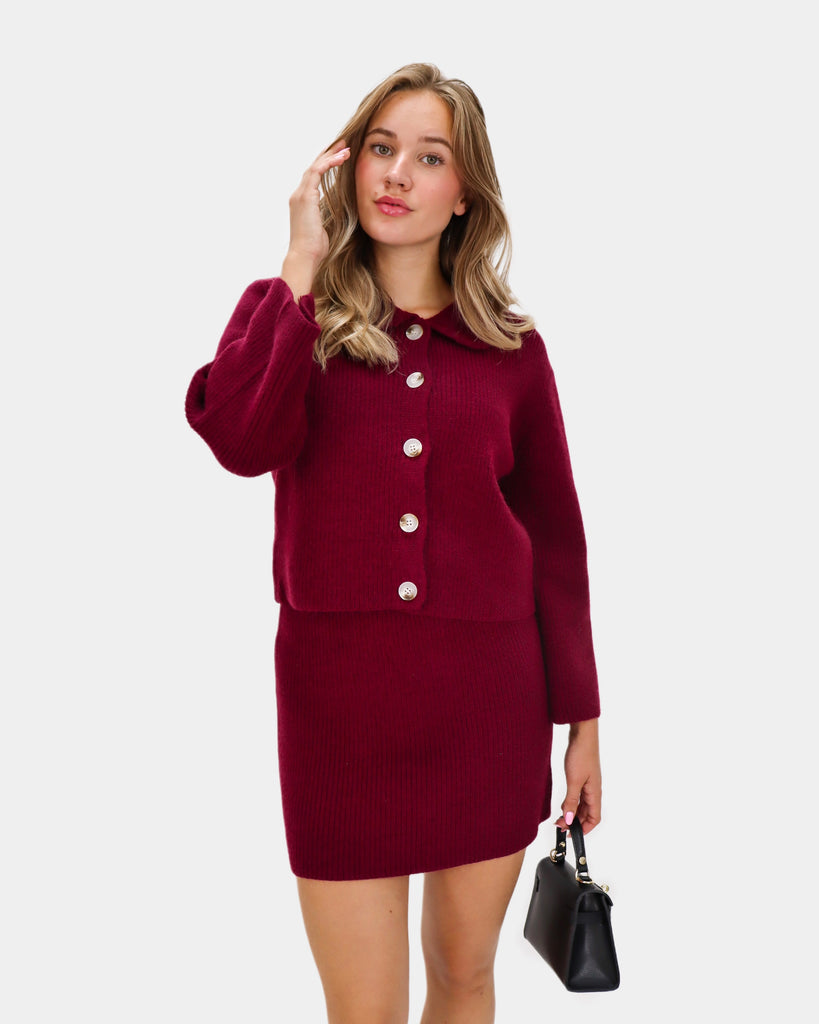 Bordeaux rode rok / co-ord set met trui en rokje