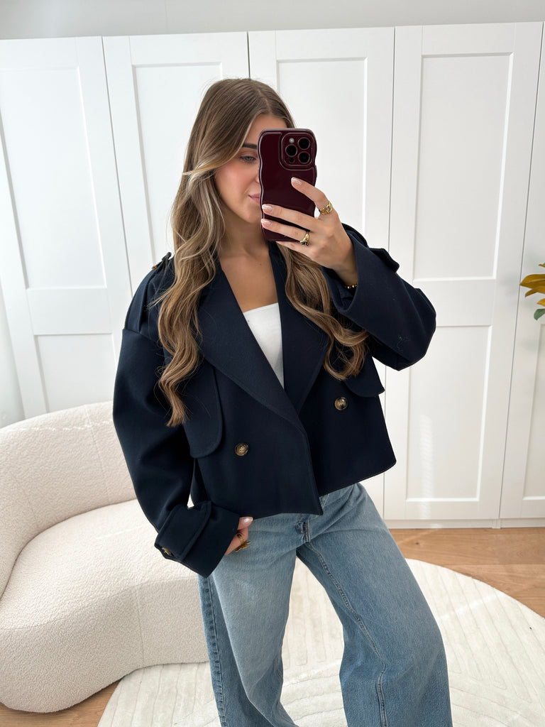 Navy/donker blauwe korte trench coat