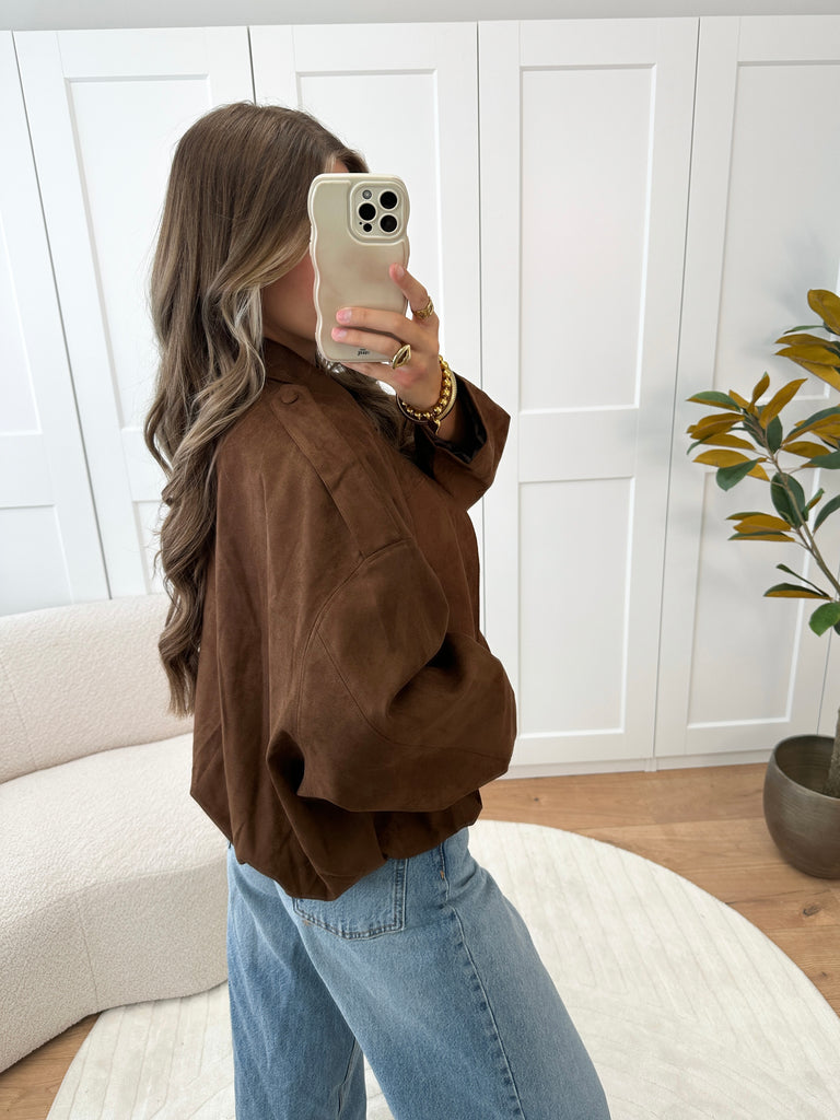 Bruine suede bomber jas