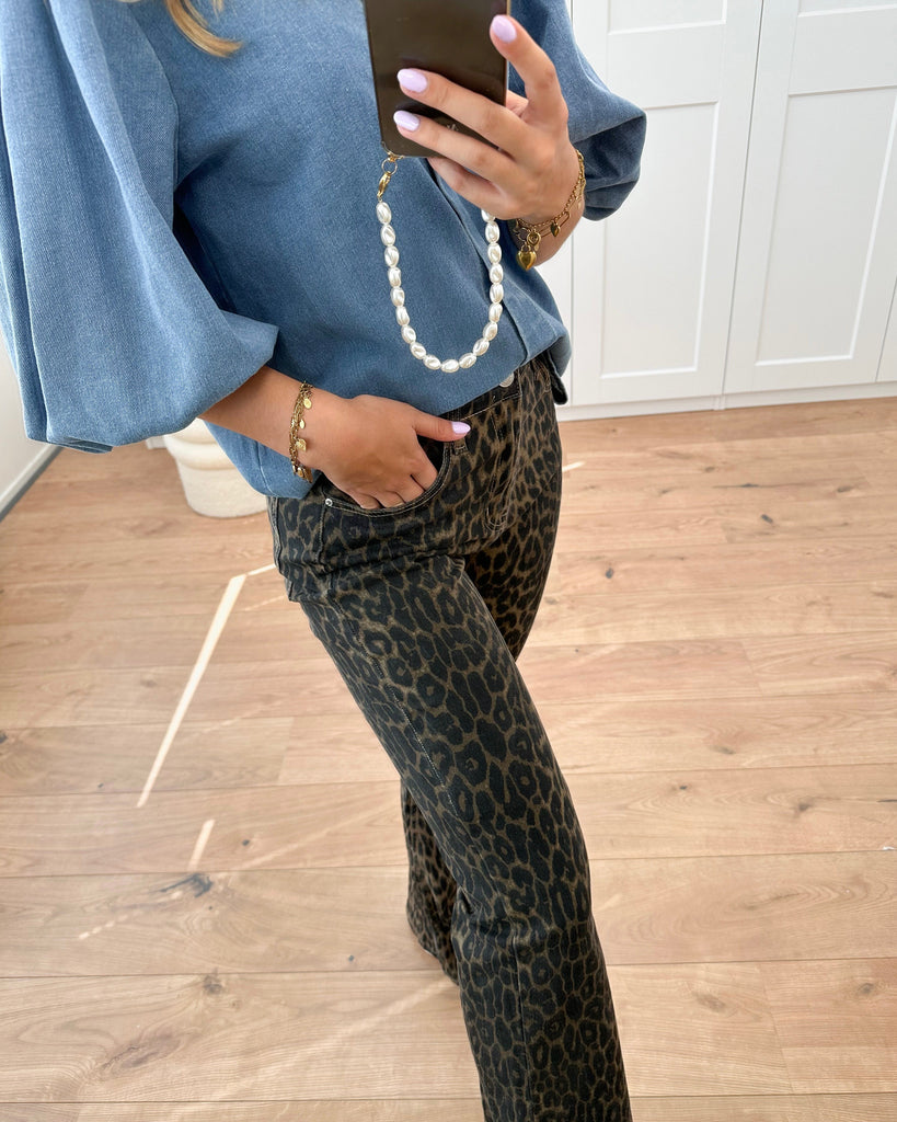 Panter print flared jeans met stretch