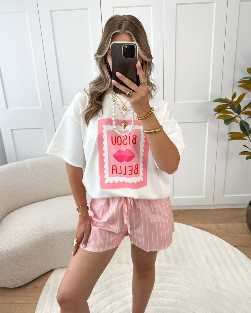 Wit t-shirt met print: bisou bella