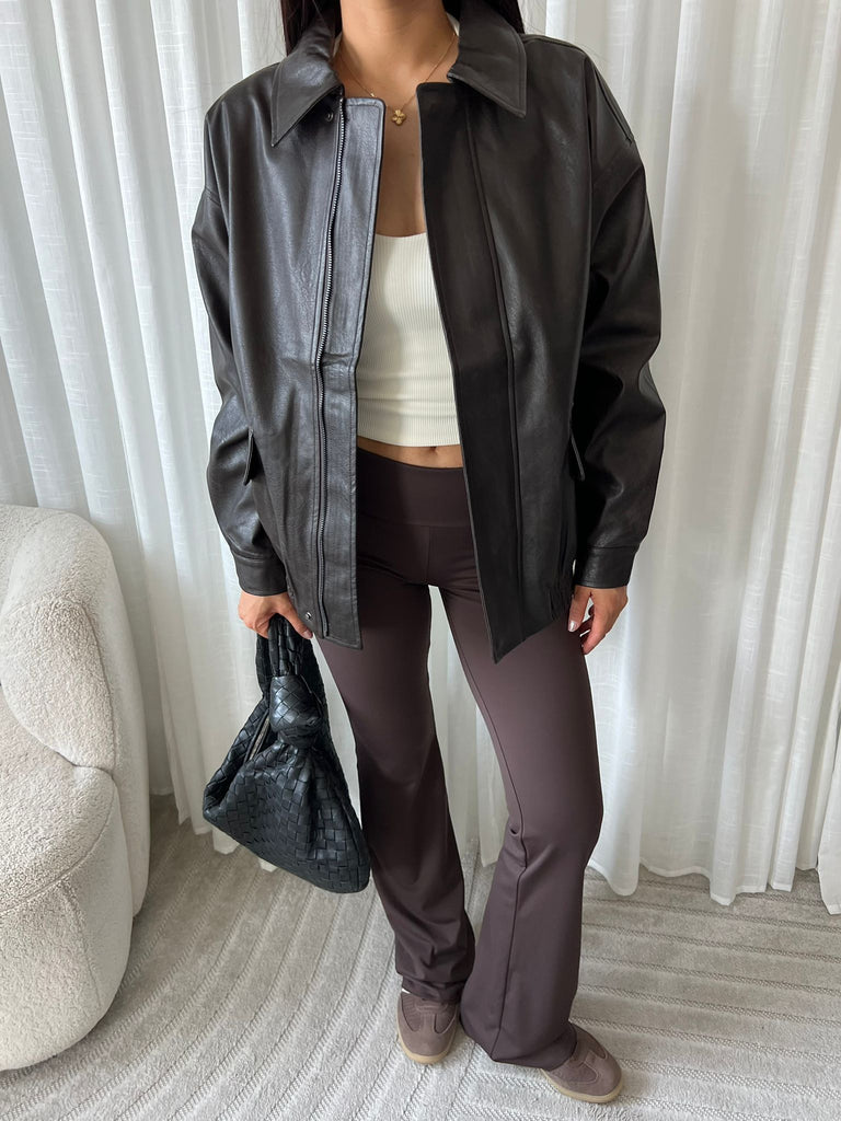 Bruine flared lounge broek met fold over detail
