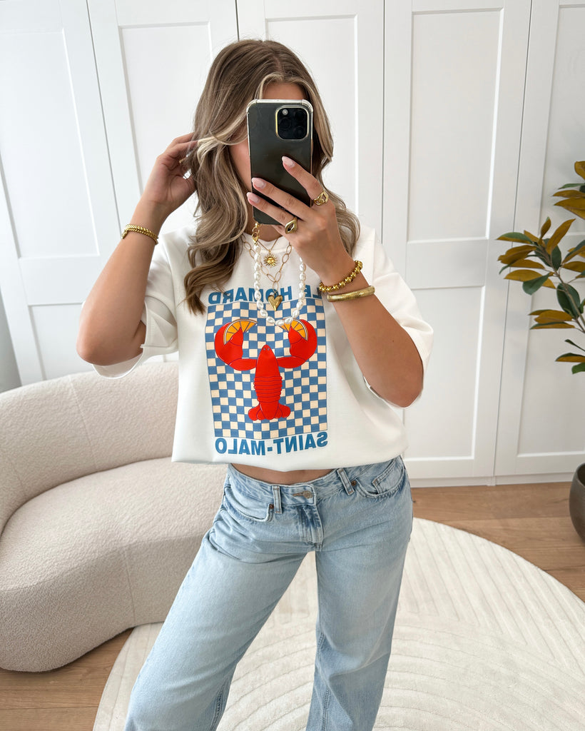 Wit t-shirt met print: le homard saint-malo