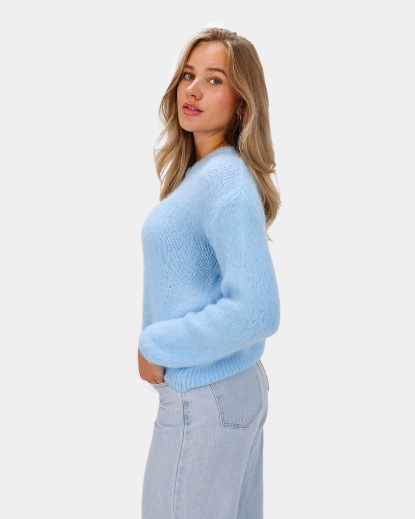 Licht blauwe wollen mohair vestje met knoopsluiting