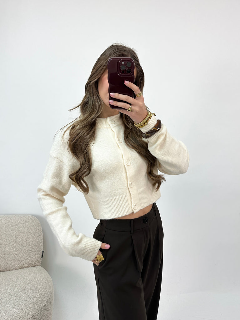 Creme zacht vestje met knopen