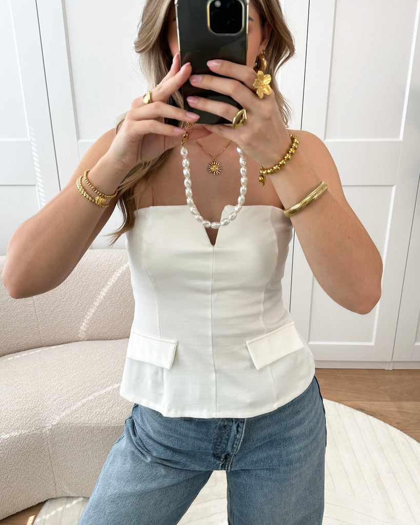 Witte hartvormige peplum strapless top 