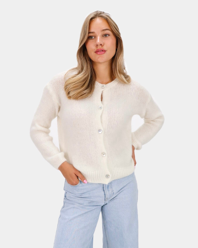 Wit wollen mohair vestje met knoopsluiting