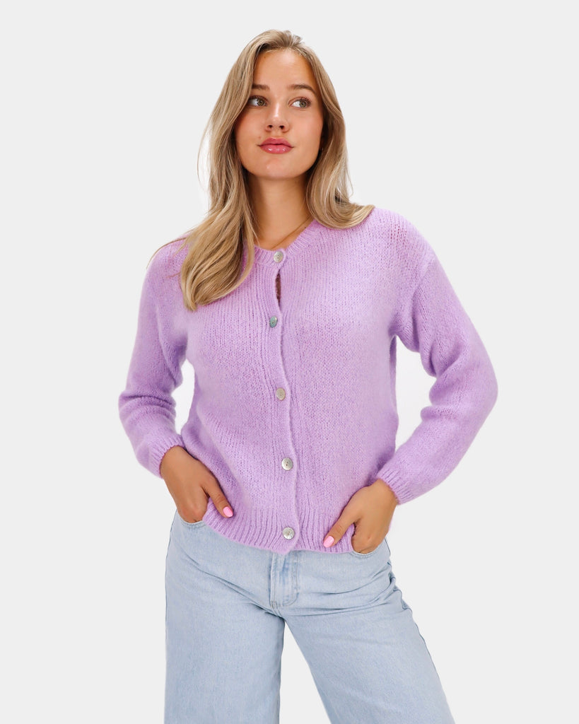 Paars wollen mohair vestje met knoopsluiting