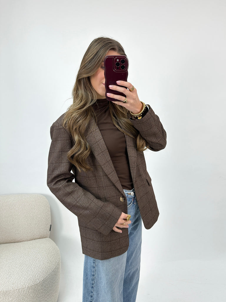 Bruine geruite blazer met knoopsluiting