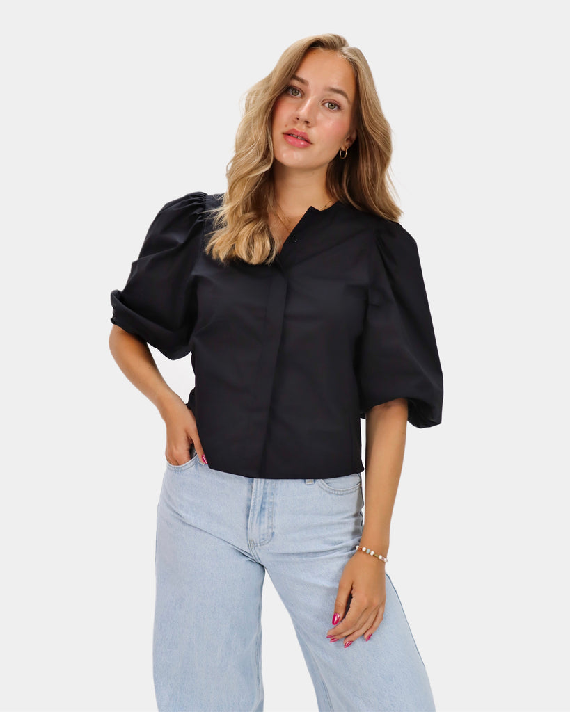 Zwart blouse met pof mouwen