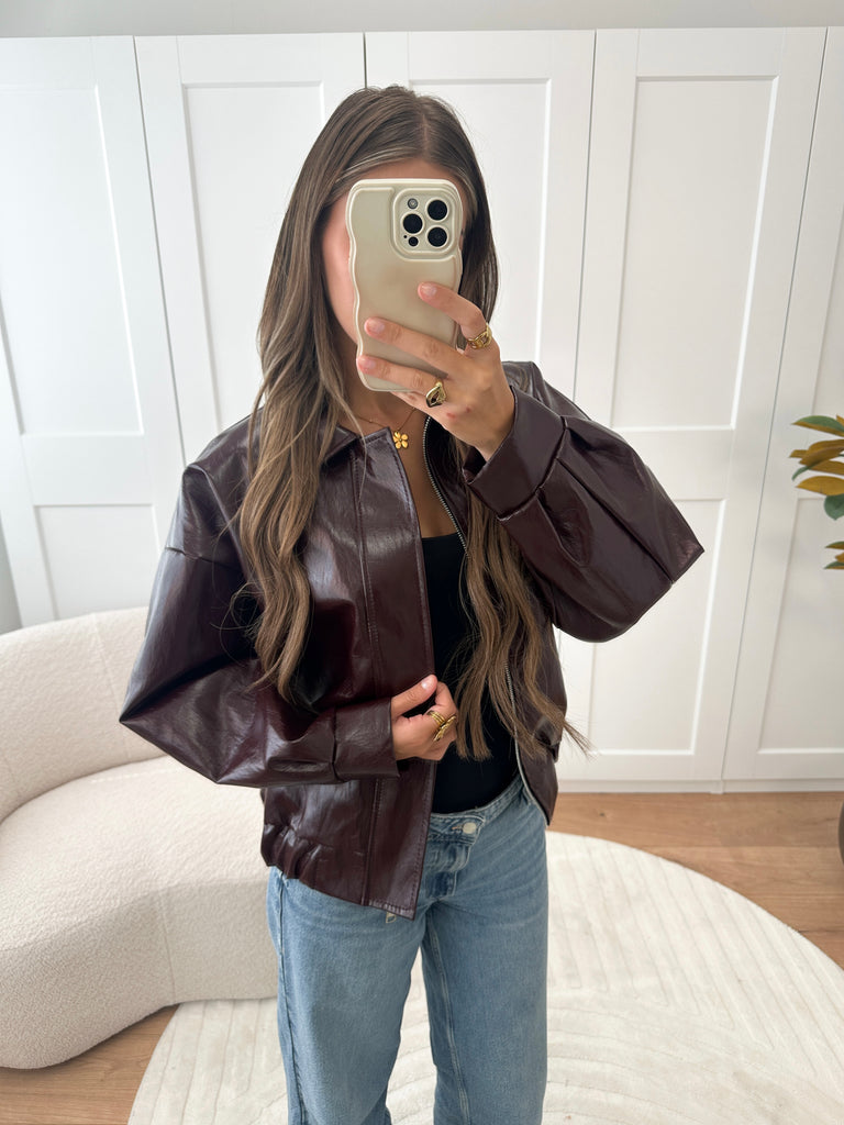 Bordeaux rood lak leren jacket