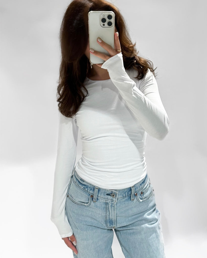Witte basic top met lange mouwen