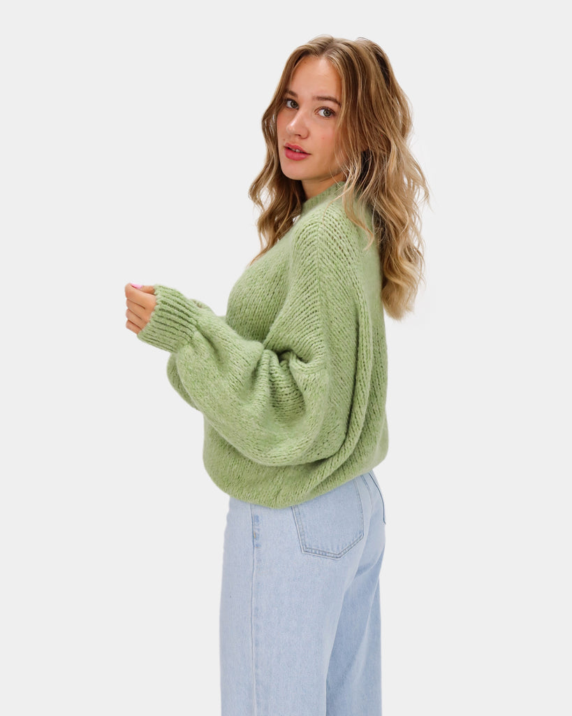 Groene gebreide wollen trui 