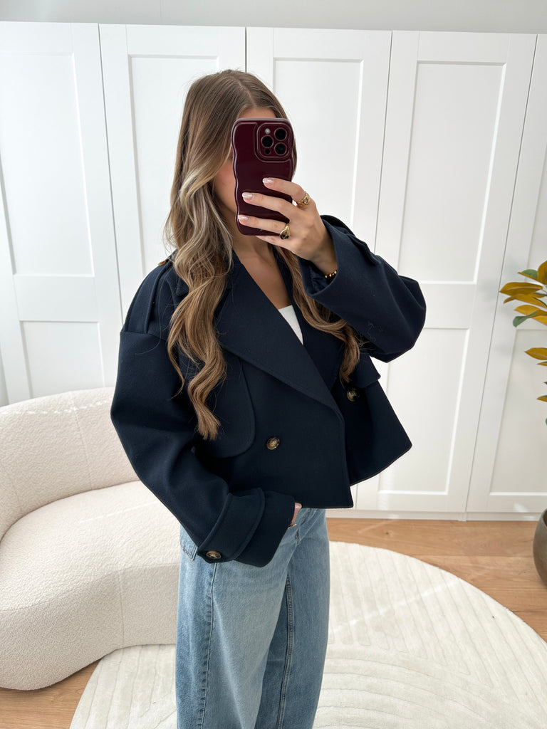 Navy/donker blauwe korte trench coat