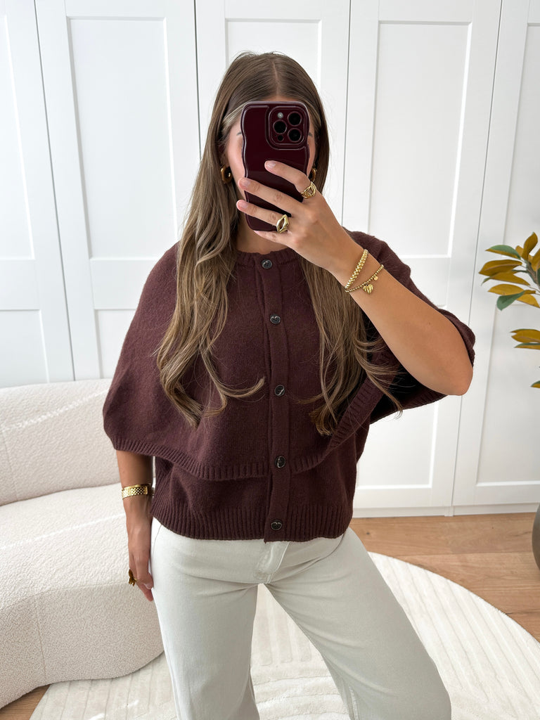 Bruine poncho/cape met knoopsluiting