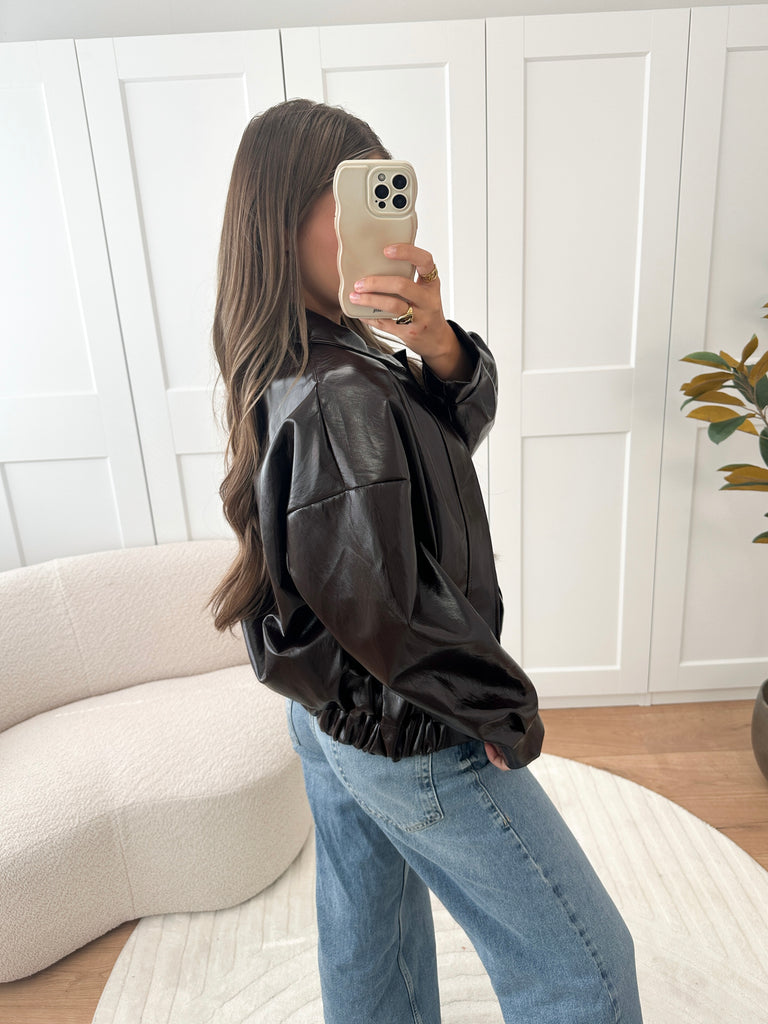 Bruin lak leren jacket