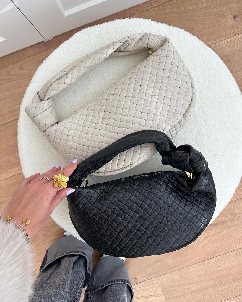 Creme/ecru/beige gevlochten handtas
