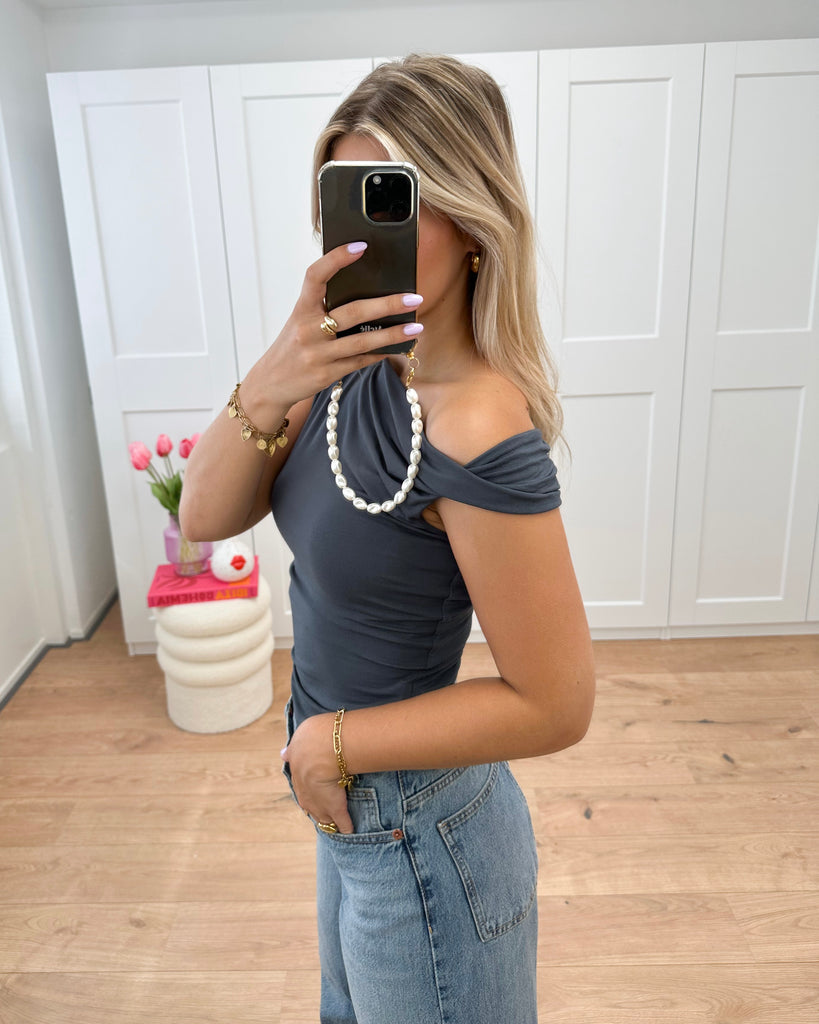 Grijze basic off shoulder top