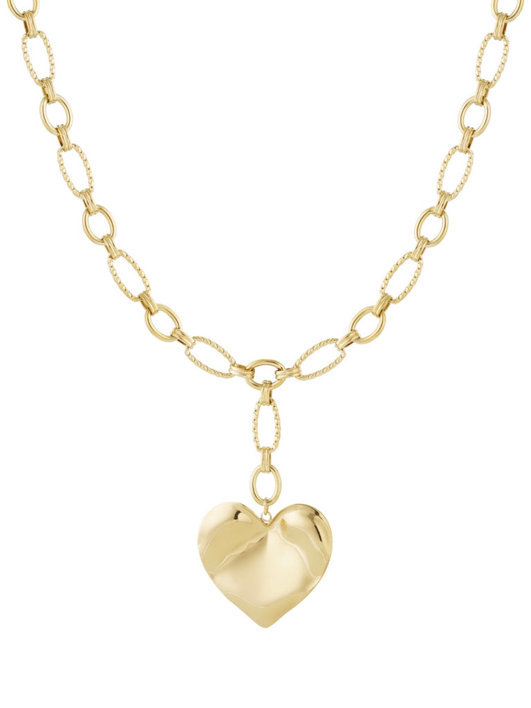 Gouden schakelketting met groot hart