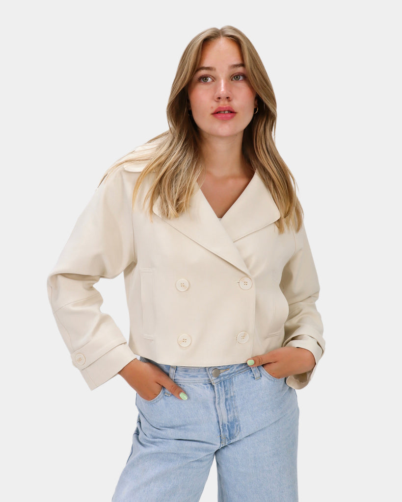 Beige korte trench coat jas