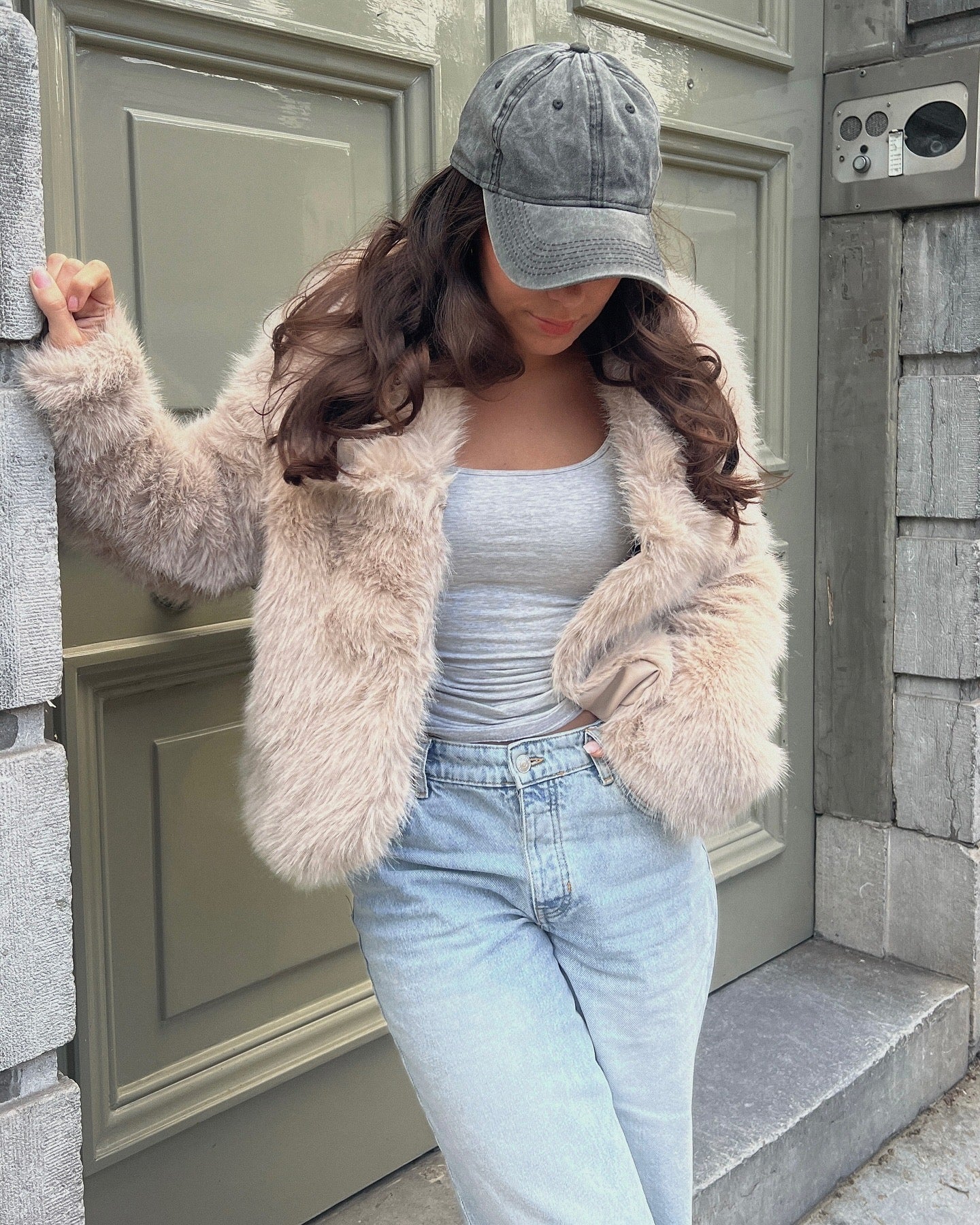 Faux Fur Coat Taupe