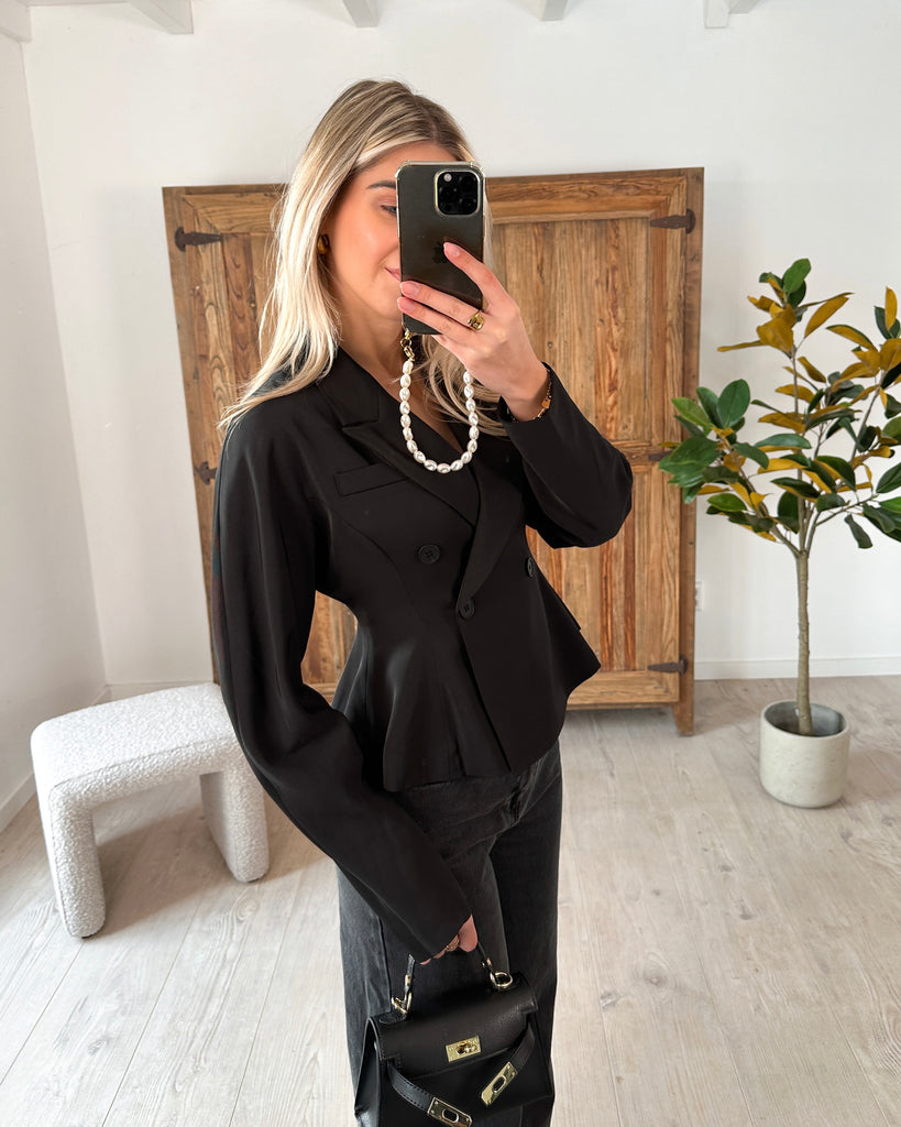 Zwarte getailleerde peplum blazer met knopen