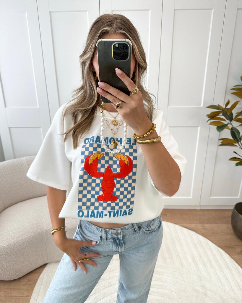 Wit t-shirt met print: le homard saint-malo
