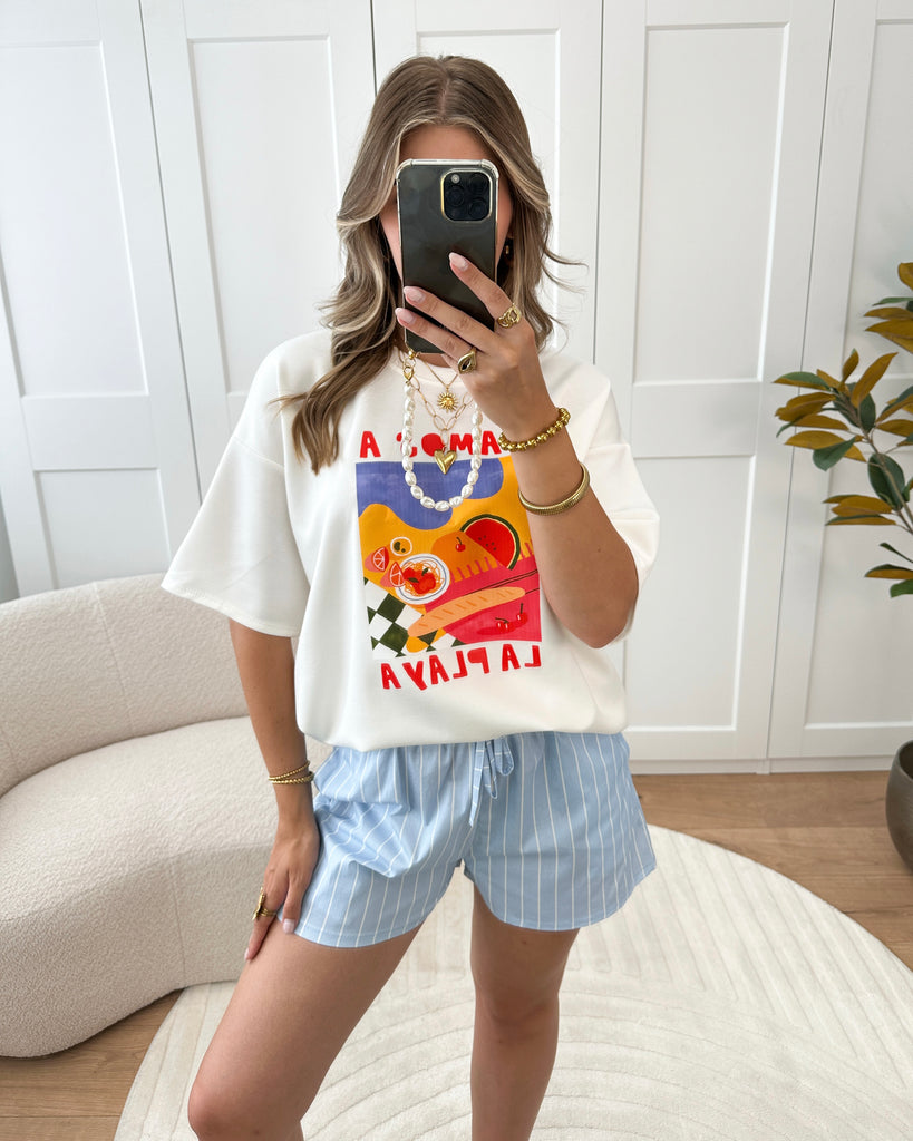 Wit t-shirt met print: vamos a la playa