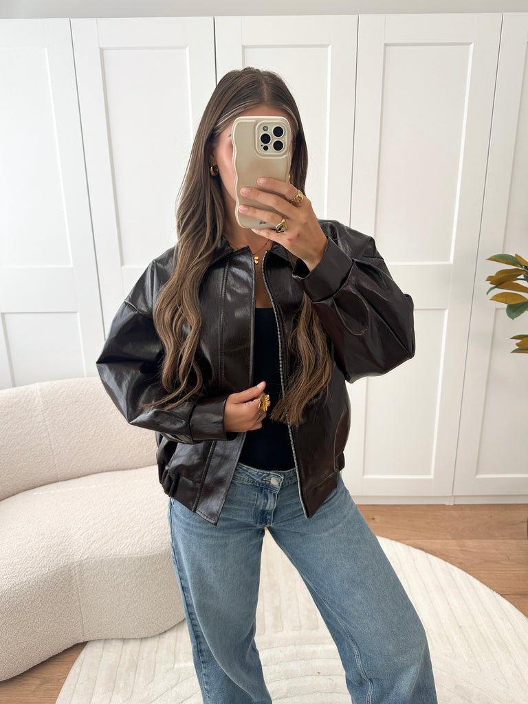 Bruin lak leren jacket