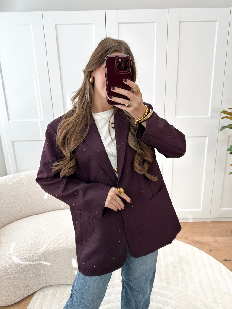 Paarse oversized blazer met strass/glitter steentjes