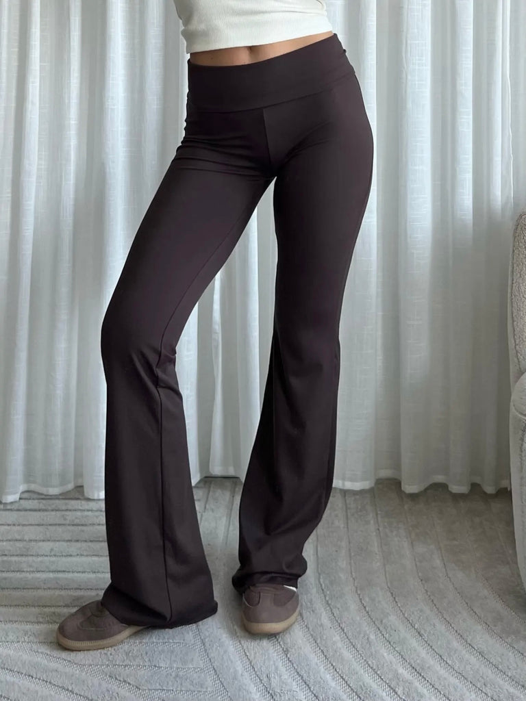 Bruine flared lounge broek met fold over detail