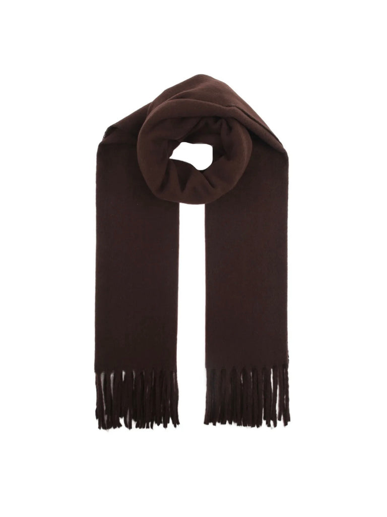 Bruine zachte sjaal met franjes aan de onderkant