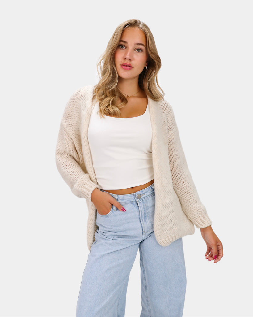 Beige/creme/ecru gebreide wollen vest