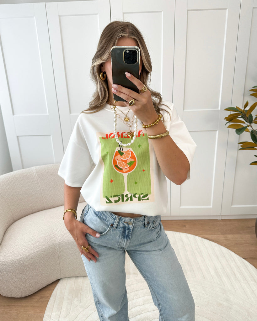 Wit t-shirt met print: aperol spritz